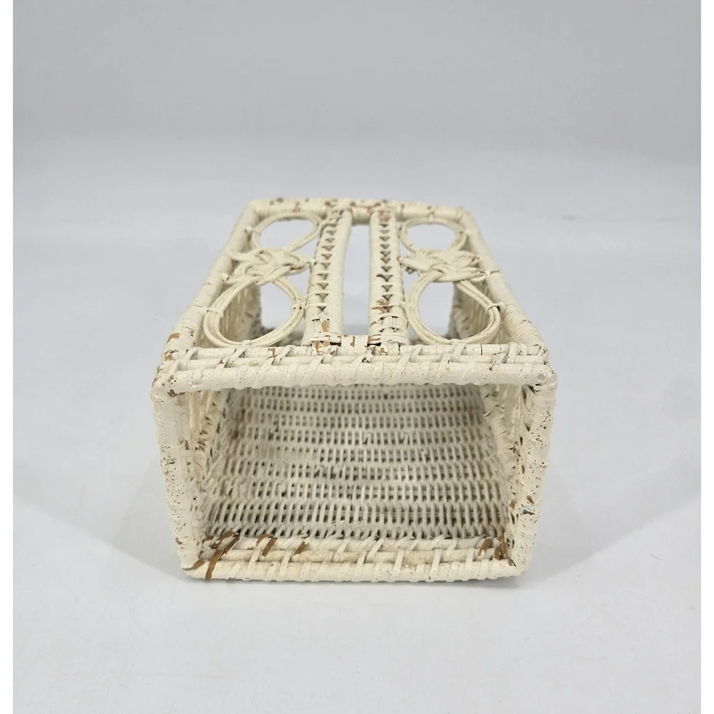 Vintage White Wicker Tissue Box Cover Rattan Holder Shabby Chic Cottage Decor